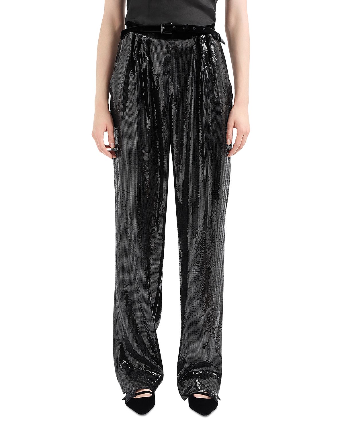Emporio Armani Belted Micro Sequin Trousers