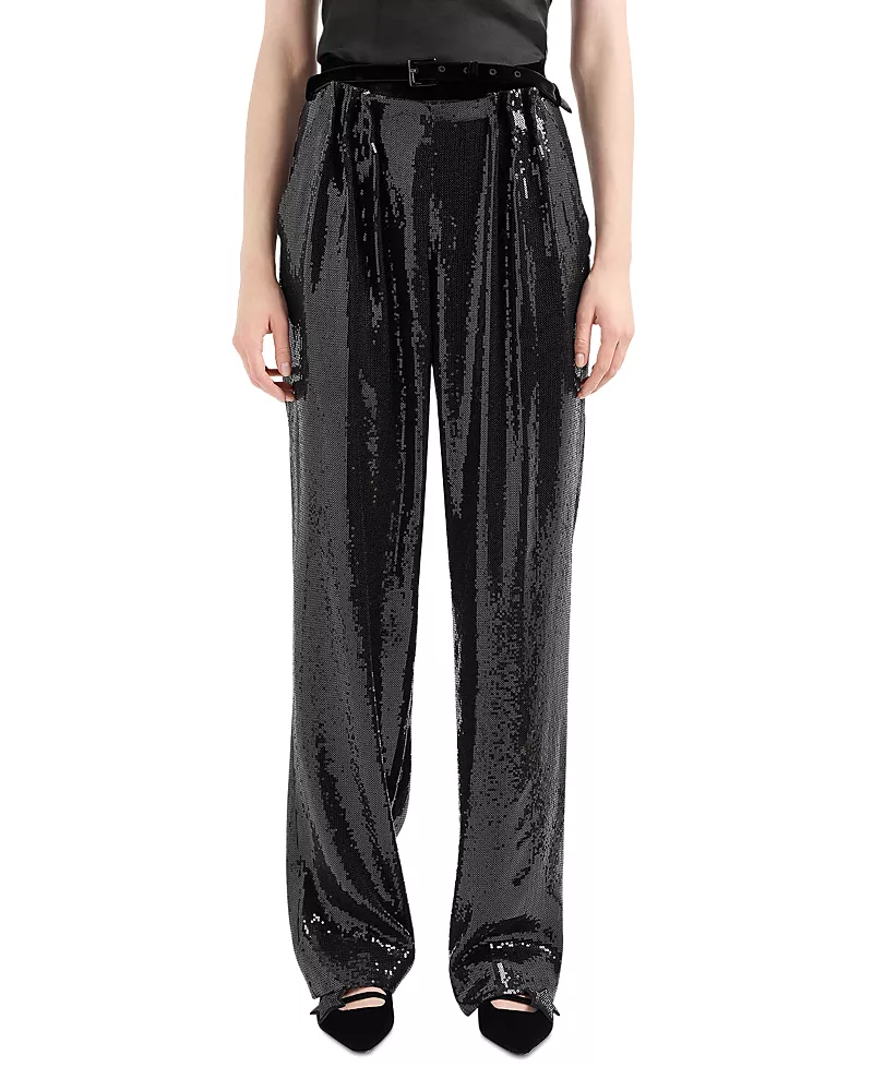 Emporio Armani Belted Micro Sequin Trousers