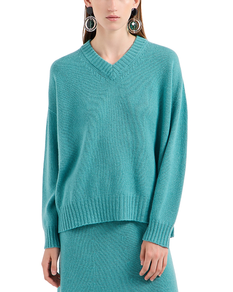EMPORIO ARMANI SEAMLESS PLAIN KNIT V NECK SWEATER