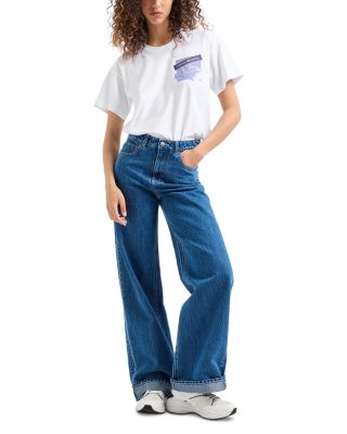 Emporio Armani High Rise Wide Leg Jeans in Medium Blue