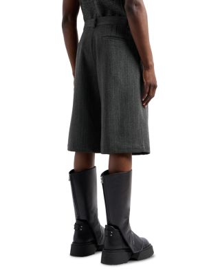 Wool Heavy Moulin&eacute; Chevron Jacquard Oversized Fit Pleated Bermuda Shorts