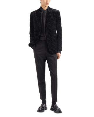 Peak Lapel Embroidered Motif Velvet Sport Jacket