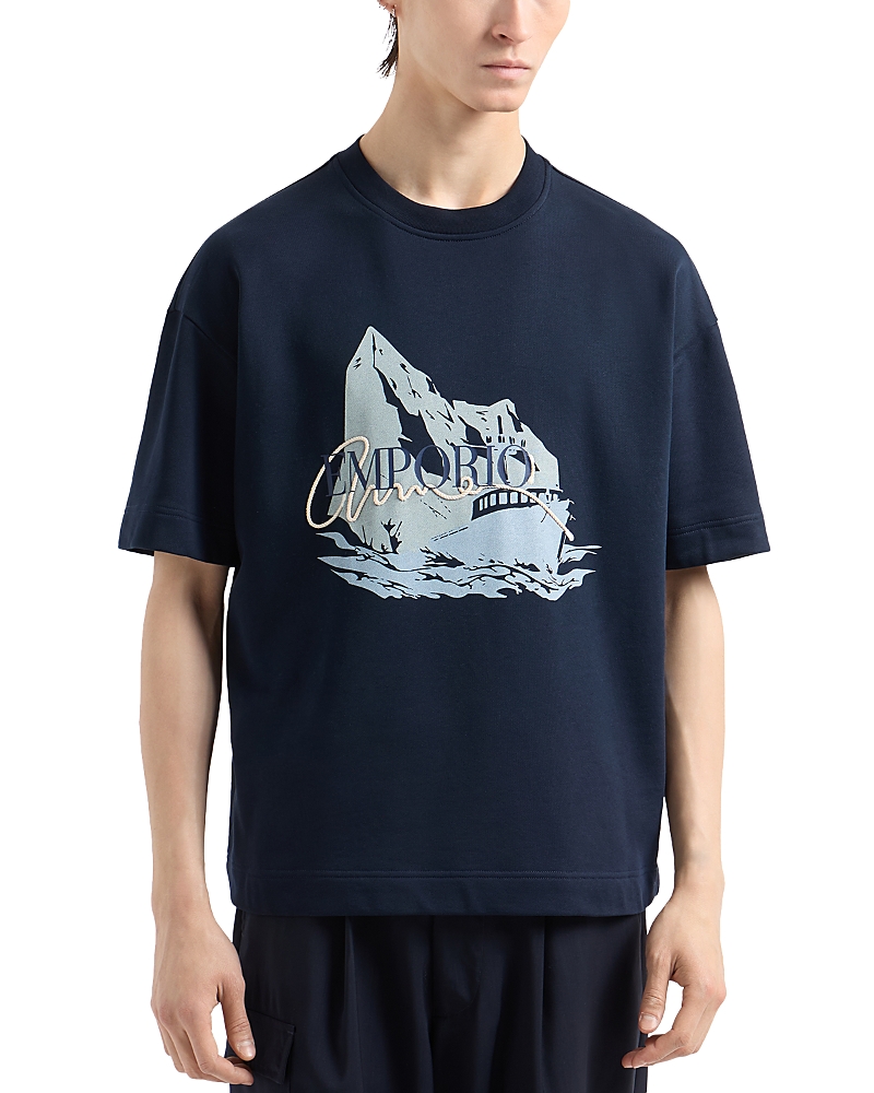 Emporio Armani Lightweight Jersey Short Sleeved Sweatshirt with Iceberg and Logo Print