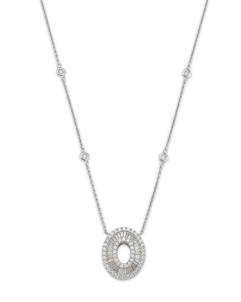 Bloomingdale's Fine Collection Diamond Oval Pendant Necklace In 14k White Gold, 1.12 Ct. T. W. In White