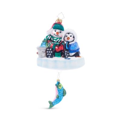 Christopher Radko Ice Fishing Snow Pals Glass Ornament