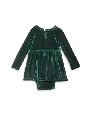 Girls' Holiday Bubble Romper in Emerald Stretch Velvet - Baby