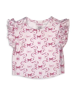 Girls' Pink Bows Stretch Ruffle Sleeve Crop Top - Little Kid, Big Kid