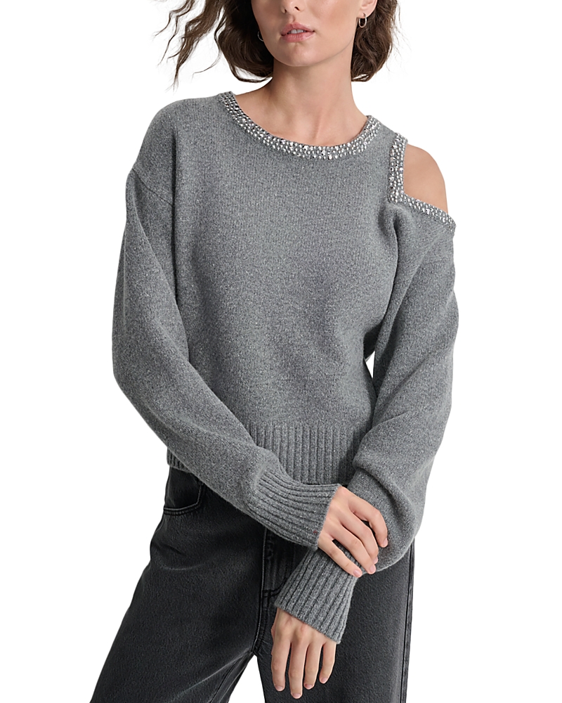 Dkny Cold Shoulder Sweater In Ash Grey