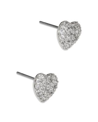 Cubic Zirconia Heart Stud Earrings in Rhodium Plated