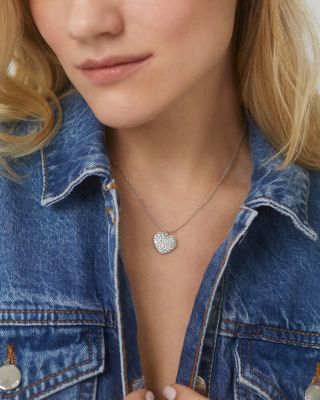 Cubic Zirconia Heart Pendant Necklace in Rhodium Plated, 16"-18" 