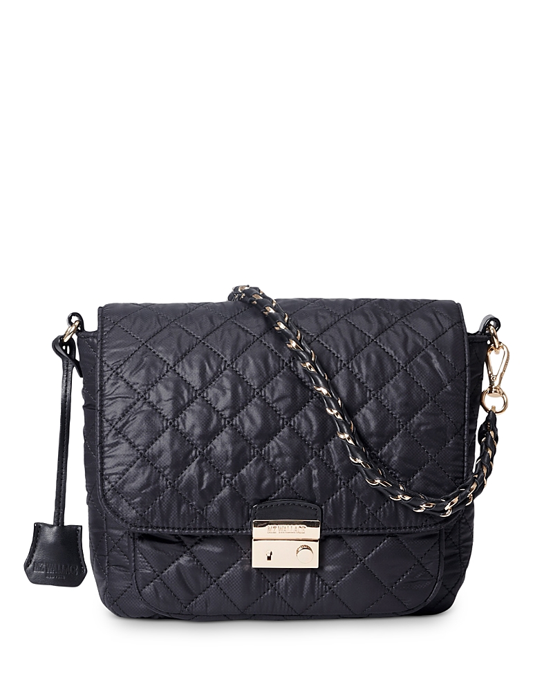 Mz Wallace Medium Crosby Lock Quilted Nylon Crossbody Bag In Black/matte Black
