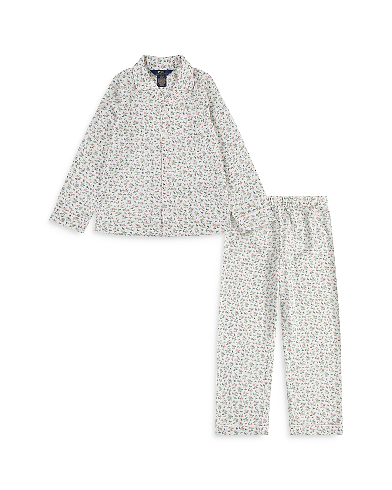 Polo Ralph Lauren Girls' Woven Long Sleeve Coat & Pants Sleepwear Set - Little Kid In Cloud Dancer