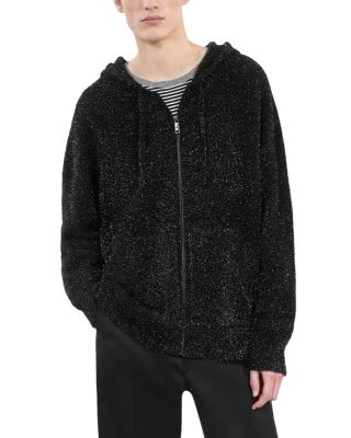 The Kooples Nylon Glittery Straight Fit Full Zip Hooded Cardigan