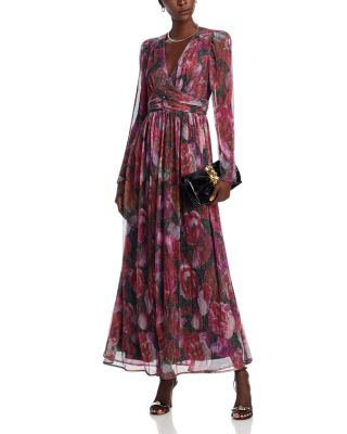 Floral Crinkle Metallic Long Sleeved Maxi Dress - Exclusive
