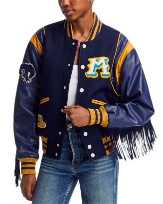 Mother Blue popular S/M Runner Letterman Stripe Jean Jacket Size 8 (M)