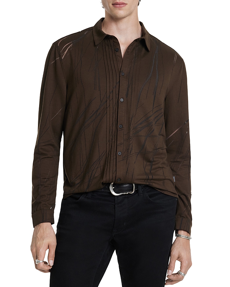John Varvatos Phoenix Printed Button Front Shirt In Dark Brown