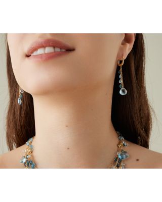 18K Yellow Gold Paradise Topaz London Blue Topaz, Swiss Blue Topaz & Diamond Leverback Drop Earrings