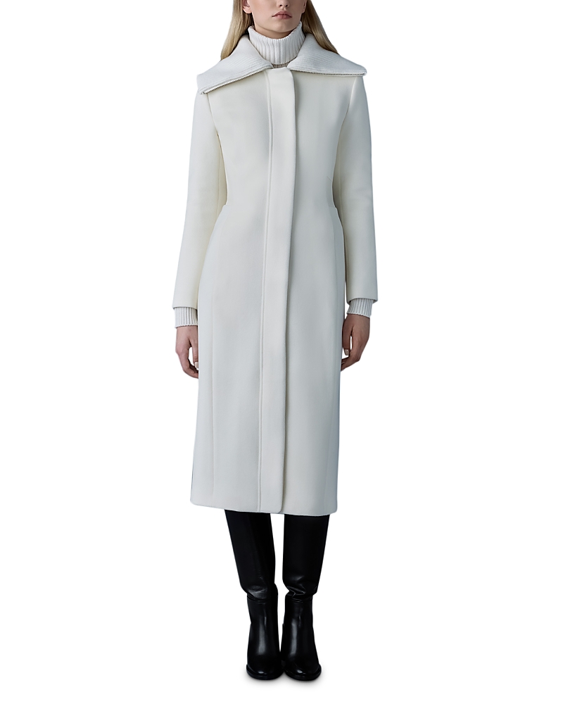 Mackage Clarice Leather Trim Wool Coat In Cream