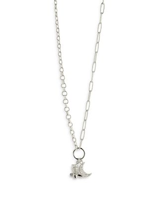 Sterling Forever - Kelsea Pav&eacute; Moon & Cowboy Boot Pendant Necklace in Rhodium Plated, 16"-18"