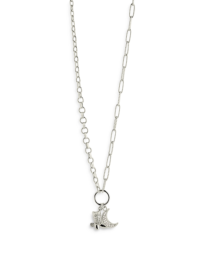 Sterling Forever Kelsea Pave Moon & Cowboy Boot Pendant Necklace In Rhodium Plated, 16-18 In Silver