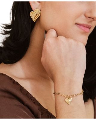 Beating Hearts Bracelet & Stud Earrings Set in 14K Gold Plated