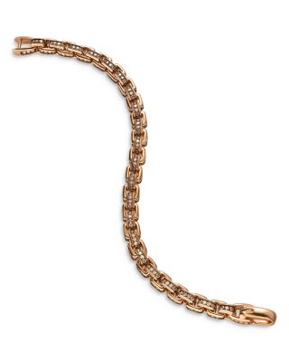 Men's Box Chain Bracelet in 18K Rose Gold with Pav&eacute; Cognac Diamonds