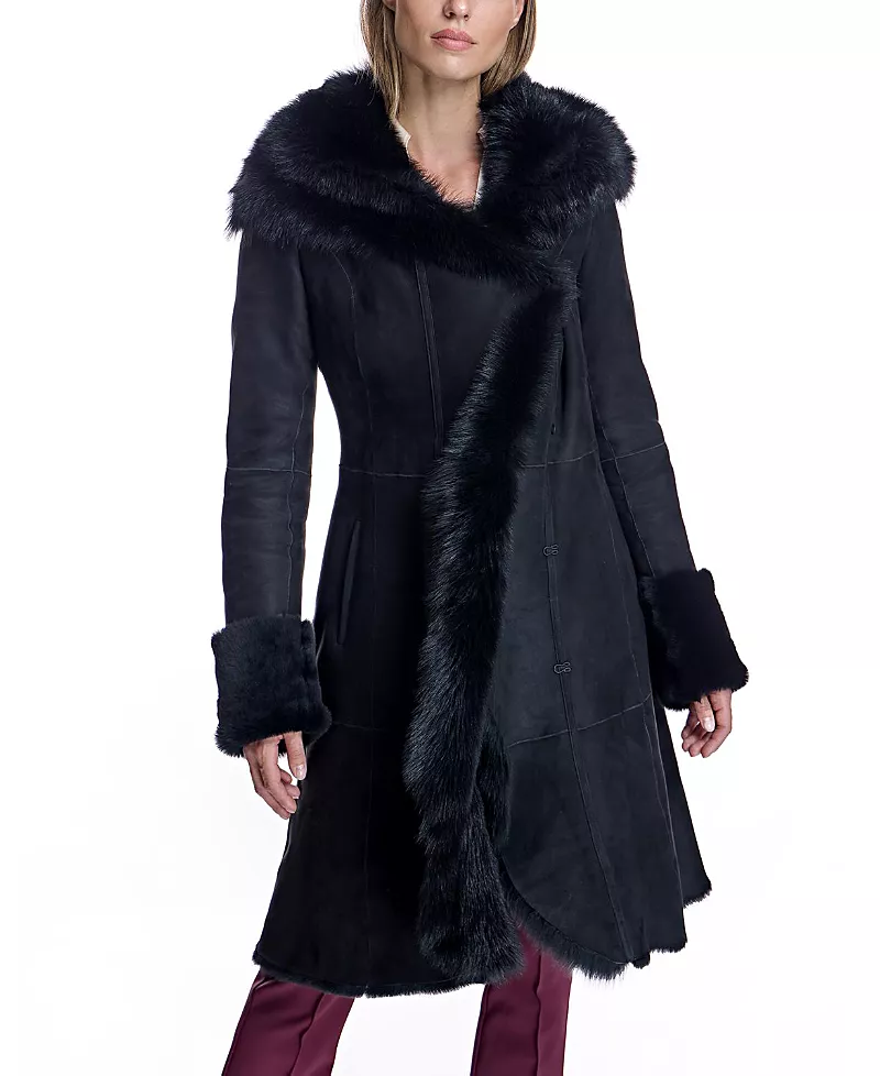 Maximilian Hooded Shearling Coat