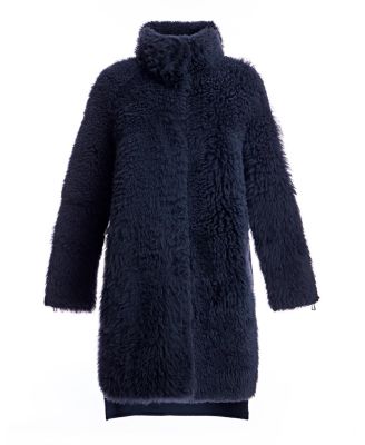 Mixed-Media Shearling Coat With Zipper Trim