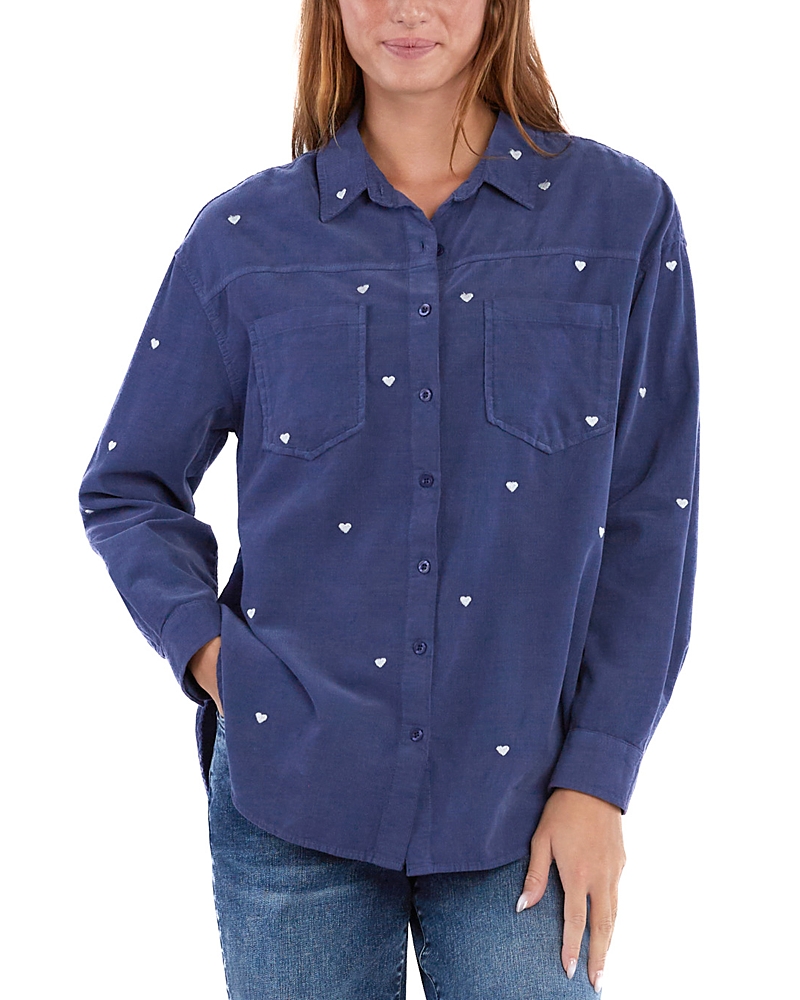 Billy T Heart Embroidered Corduroy Shirt In Pretty Blue