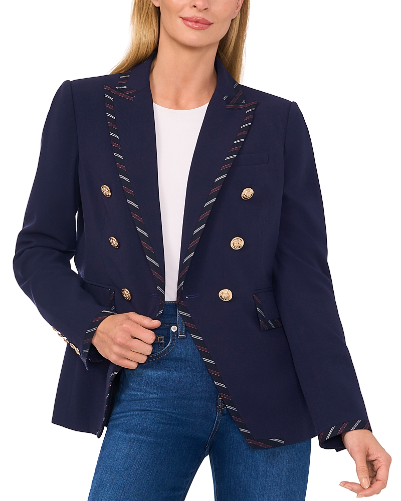 Cece Trim Double Breasted Blazer In Classic Navy