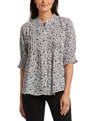 NYDJ - Floral Print Pleated Peasant Top