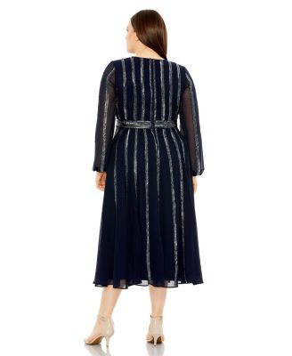  Plus Long Sheer Sleeve Sequin Dress