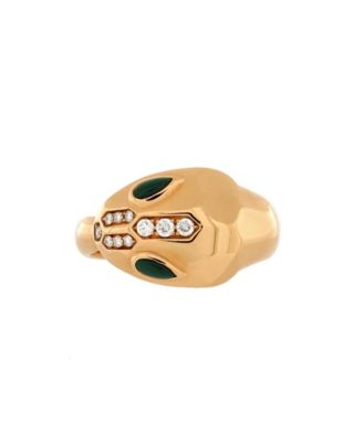 Pre-Owned Bvlgari - Serpenti Seduttori Ring 18K Rose Gold with Malachite and Pave Diamonds