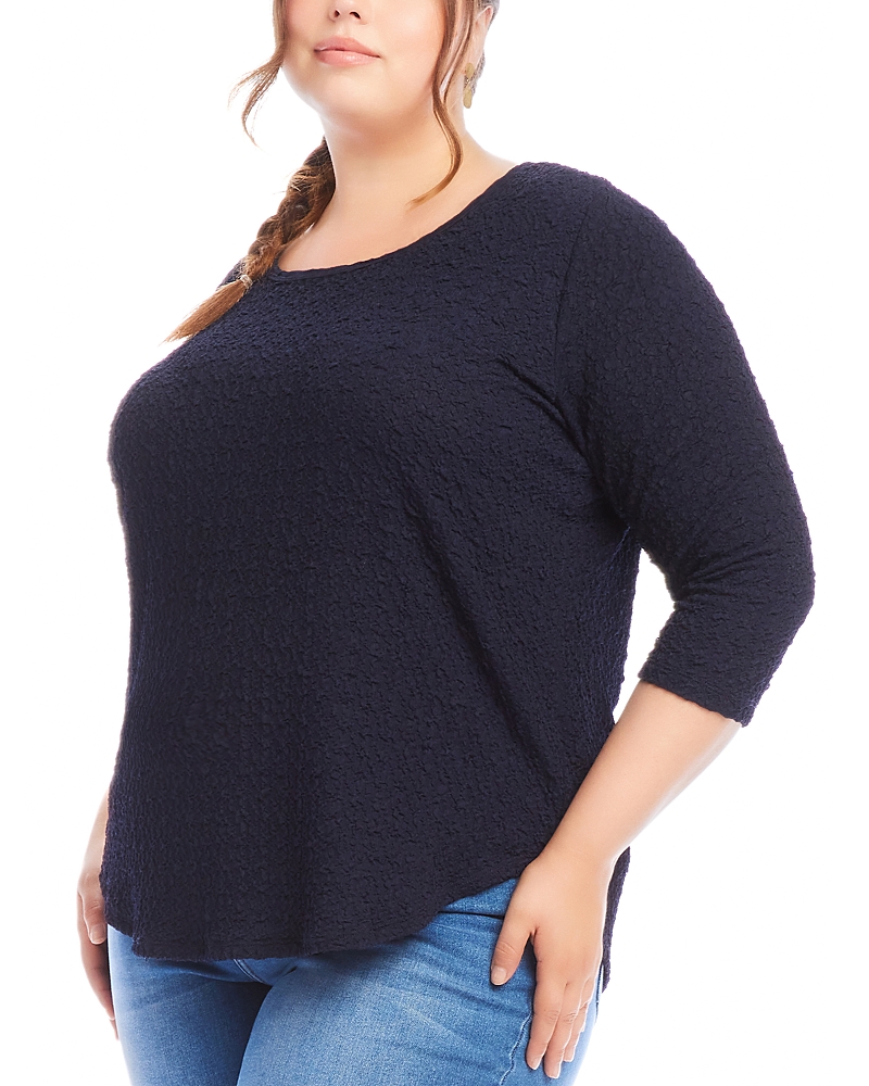 Karen Kane Textured Shirttail Top In Navy