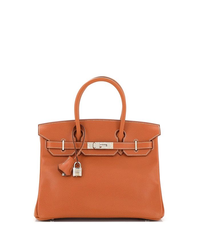 Pre Owned Hermes Birkin 30 Handbag Orange Vache Liegee with Palladium Hardware Bloomingdale s