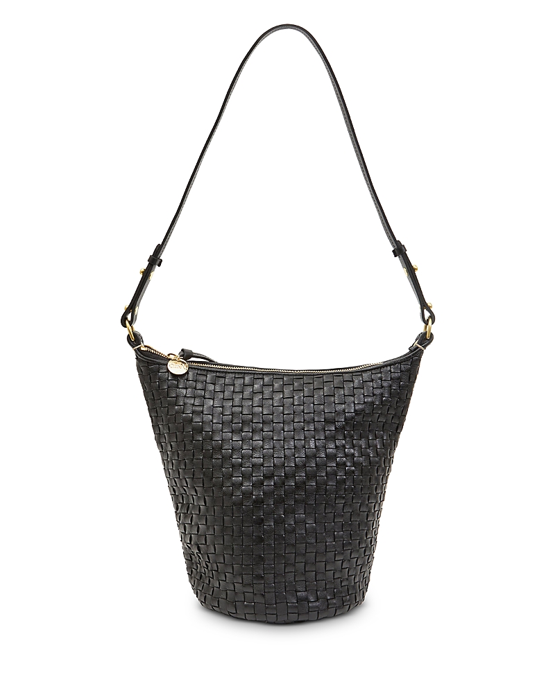 Clare V Petite Jeanne Woven Leather Bucket Bag In Black
