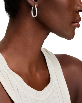 Diamond Inside Out Oval Hoop Earrings in 14K White Gold, 2.25 tcw