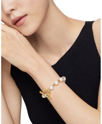 Pearl Linked Bracelet in 18K Yellow Gold with Diamonds