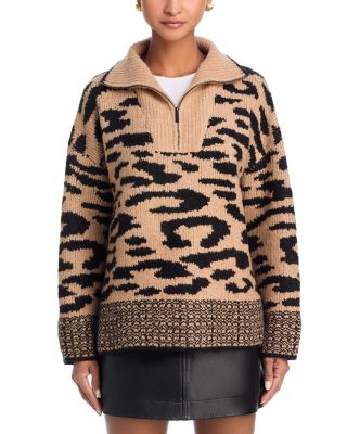 AQUA Half Zip Leopard Sweater - Exclusive | Bloomingdale's Women