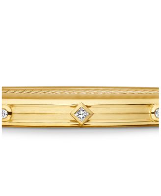 18K Yellow Gold Modern Renaissance Bangle Bracelet with Diamonds 