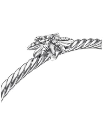 Sterling Silver Starburst Center Station Bangle Bracelet with Diamonds