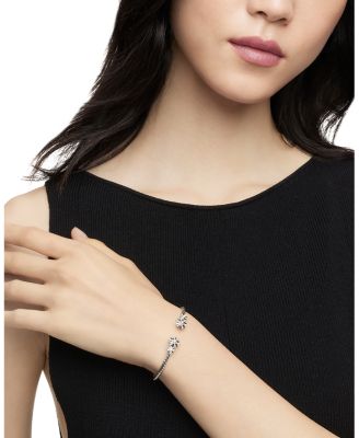 Sterling Silver Starburst Cable Bangle Bracelet with Diamonds