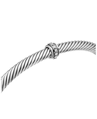 Classic Cable Station Bracelet in Sterling Silver with Diamonds, 4mm