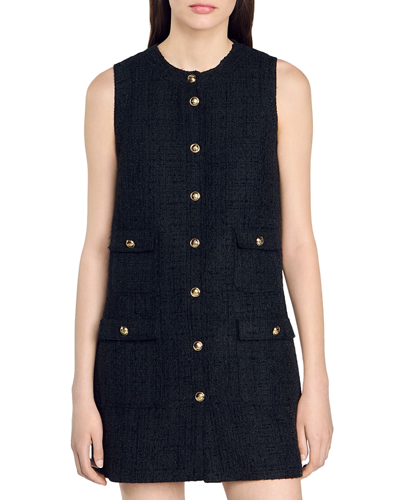 Sandro Embossed-buttons Dress In Black