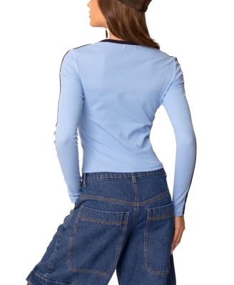 Contrast V Neck Long Sleeve T-Shirt