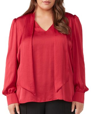 Estelle Plus - Plus Lenora Sash Tie V Neck Blouse