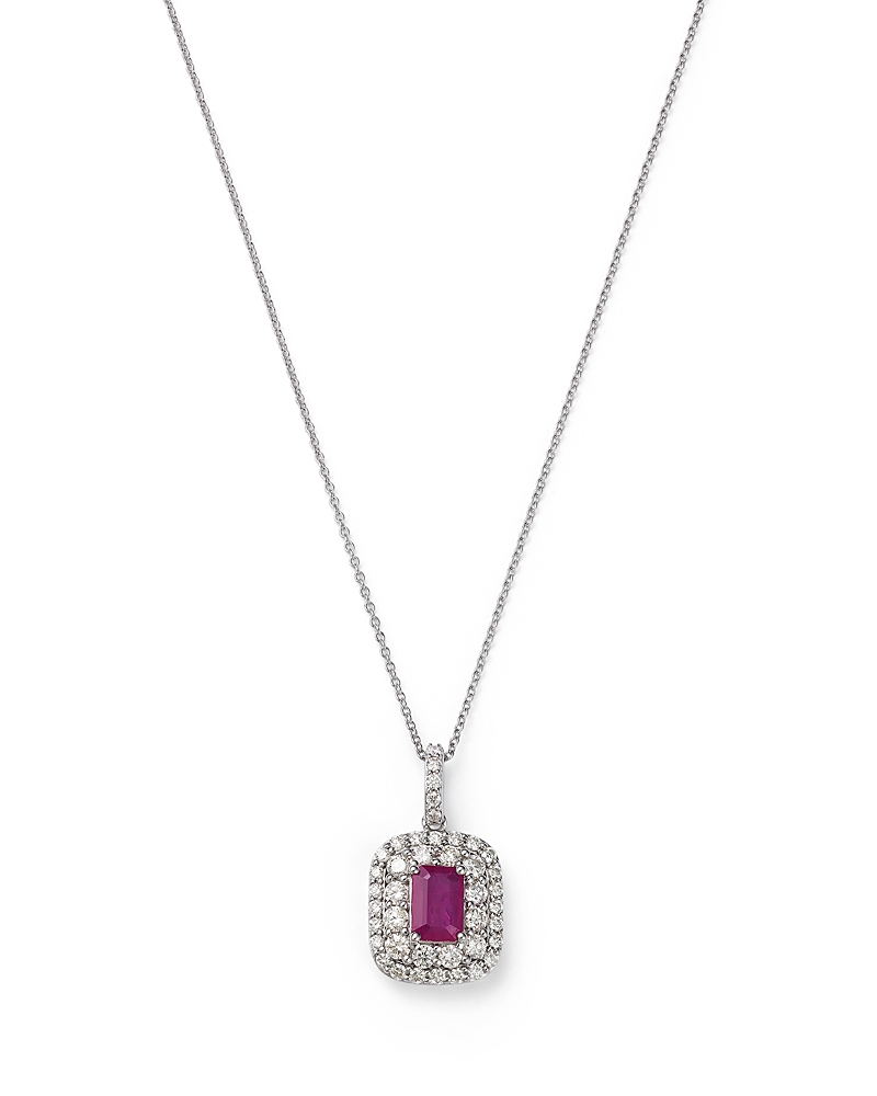 Bloomingdale's Fine Collection Ruby & Diamond Pendant Necklace In 14k White Gold, 18 In Pink/white