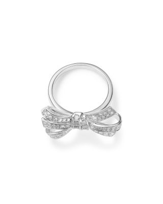 Diamond Pav&eacute; Bow Statement Ring in 14K White Gold, 1.00 tcw  