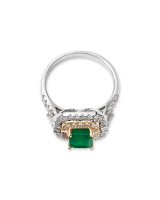 Emerald & Diamond Ring in 14K White & Yellow Gold