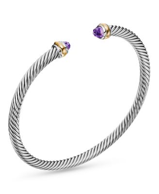 Sterling Silver & 18K Yellow Gold Cable Cuff Bracelet with Amethyst